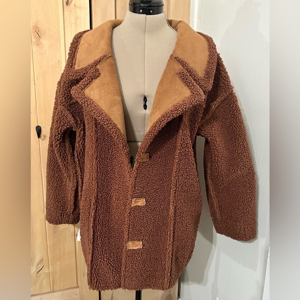 Free People Diogo Shearling Suede Sherpa Jacket Coat XS EUC - Picture 11 of 15